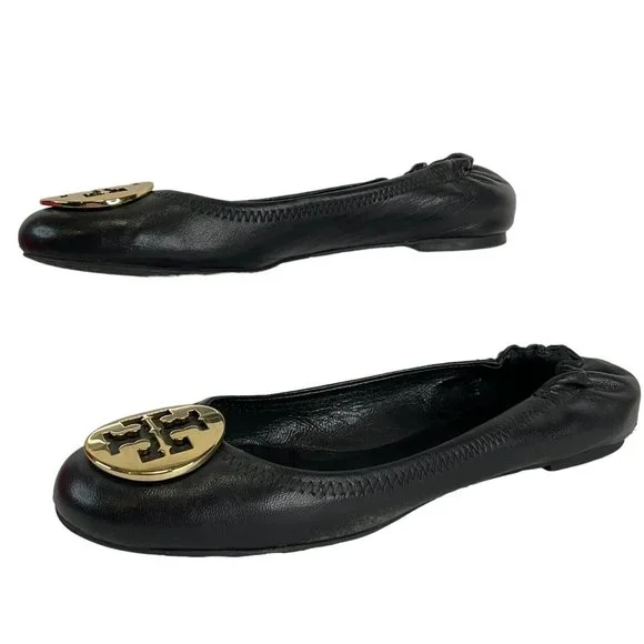 Tory Burch Shoes Womens Size 7.5 Black Minnie Travel Ballet Flat Napa Leather - Picture 6 of 16